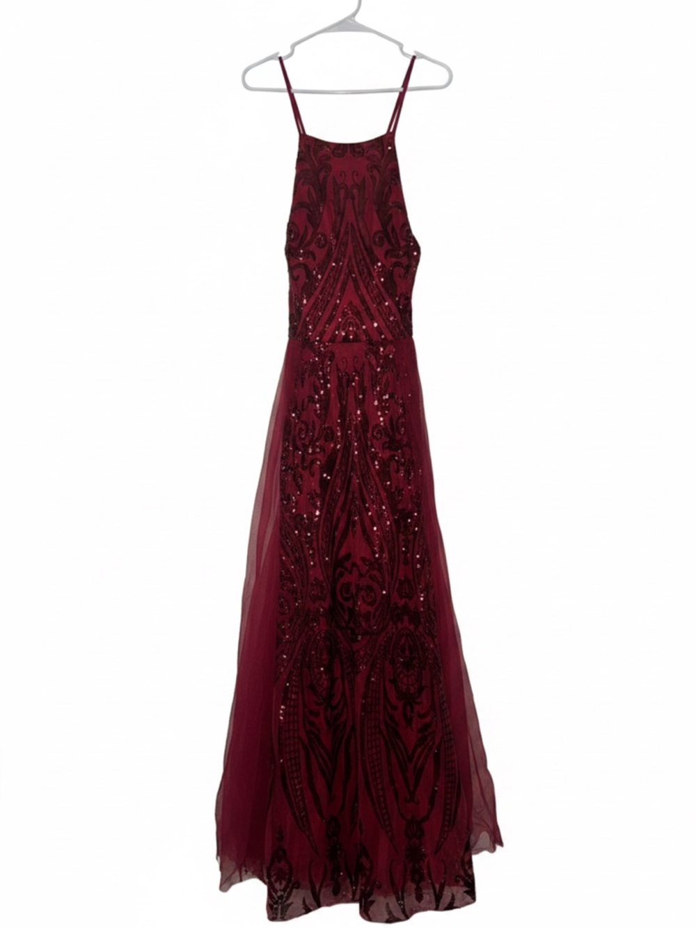 Burgundy Sequin Bridesmaid Wedding Long Formal Dress Prom